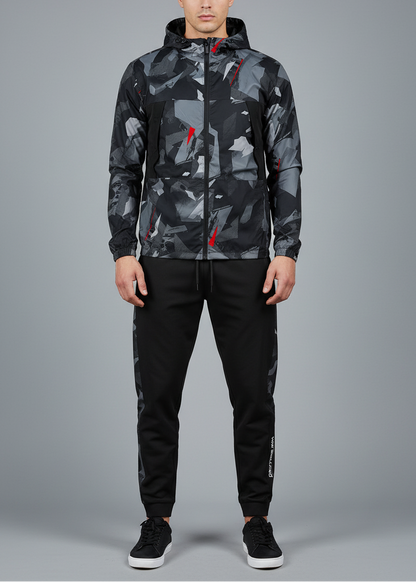 Black/grey camouflage windbreaker tracksuit