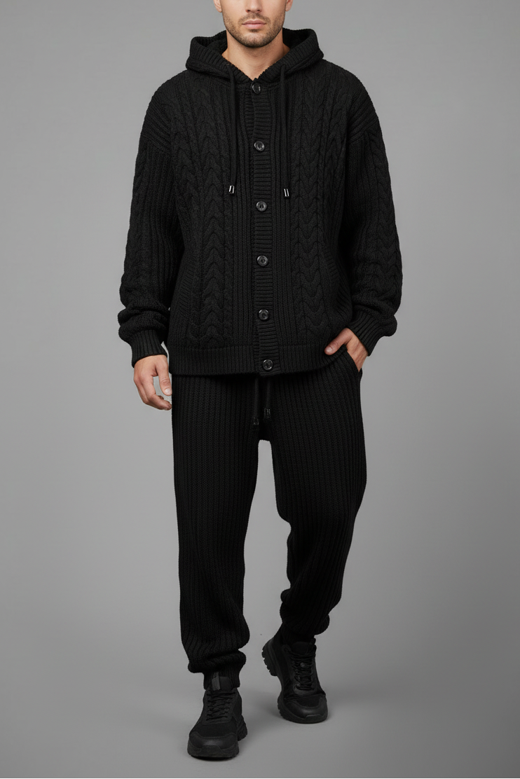 Black oversized cable-knit tracksuit