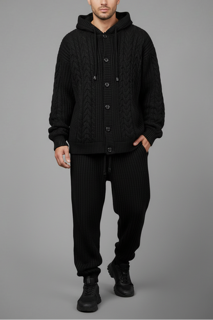 Black oversized cable-knit tracksuit