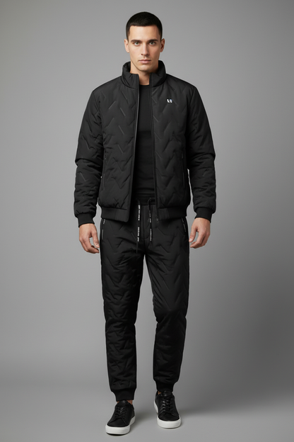 Black quilted fleece-lined tracksuit