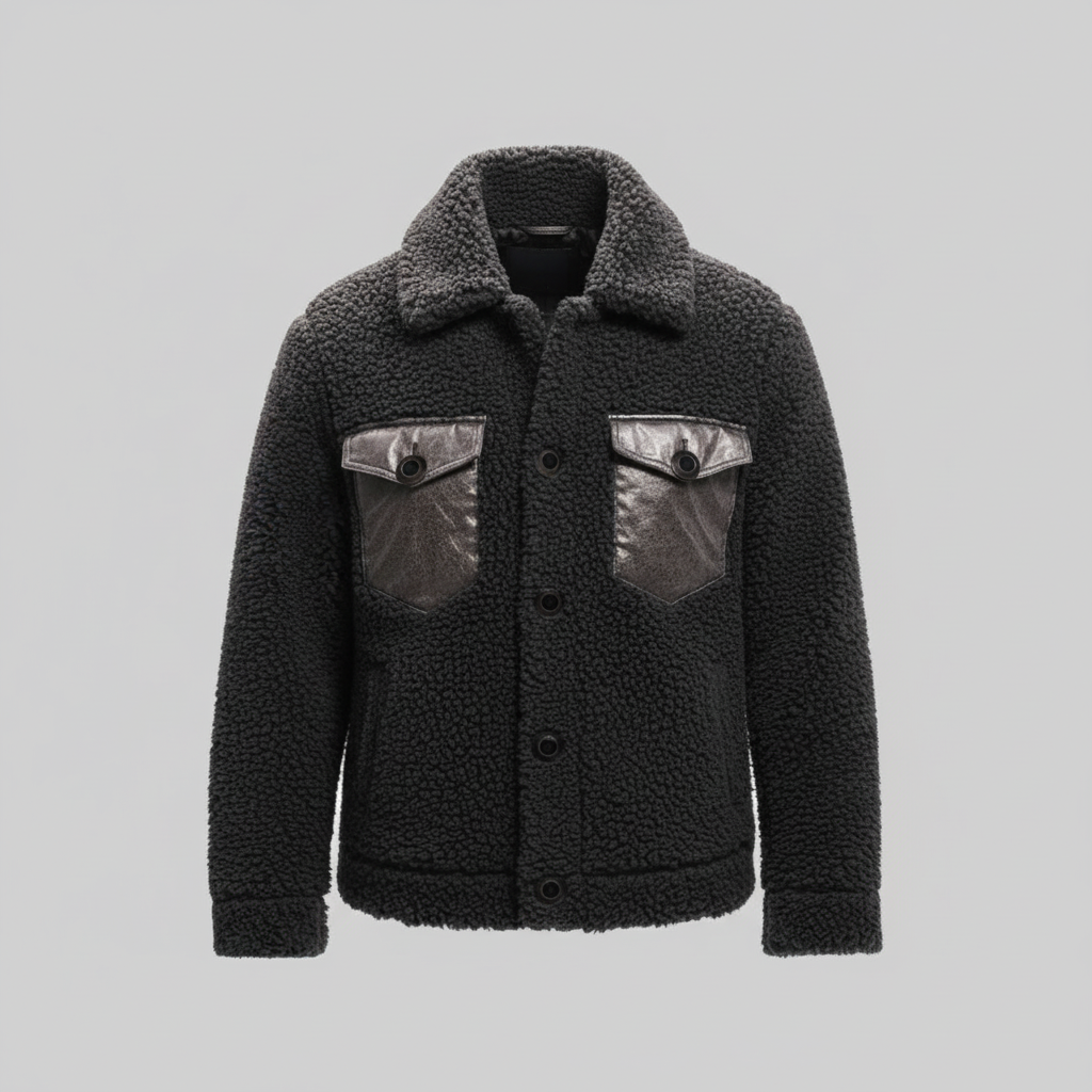 Black sherpa jacket flat lay - revised