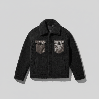 Black sherpa jacket flat lay - updated