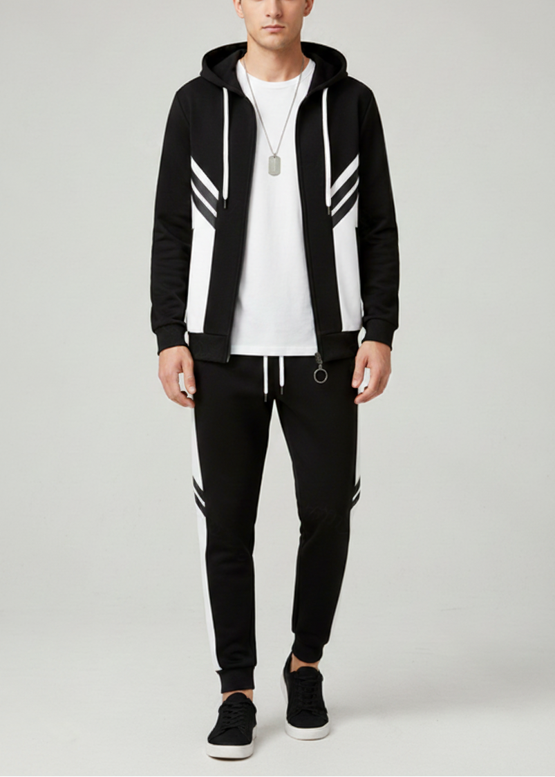 Men’s Black & White Hooded Tracksuit