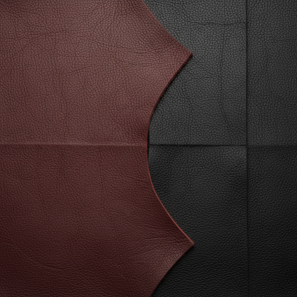 Burgundy and black leather pieces