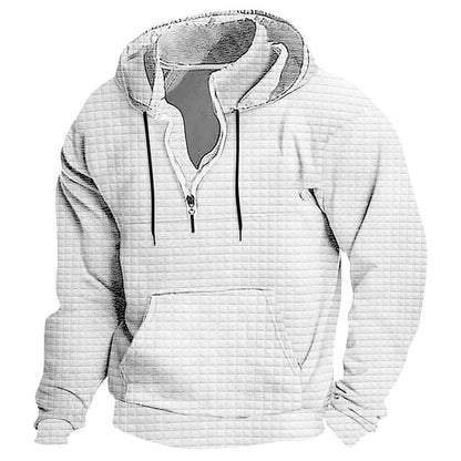 Quarter Zip Hoodies for Men Waffle Knit Hooded Sweatshirt Cargo Tactical Hoodie Loose Casual Textured Pullover Sweatshirts with Pocket