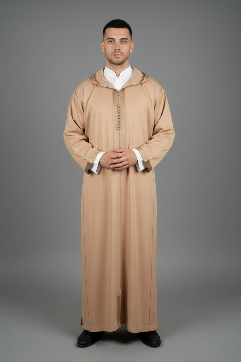Camel Beige Jellaba on Model