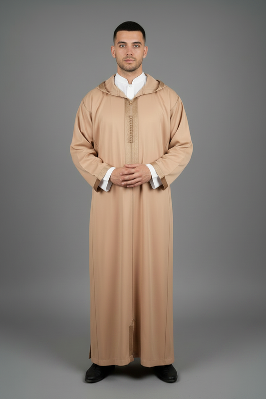 Camel Beige Jellaba on Model