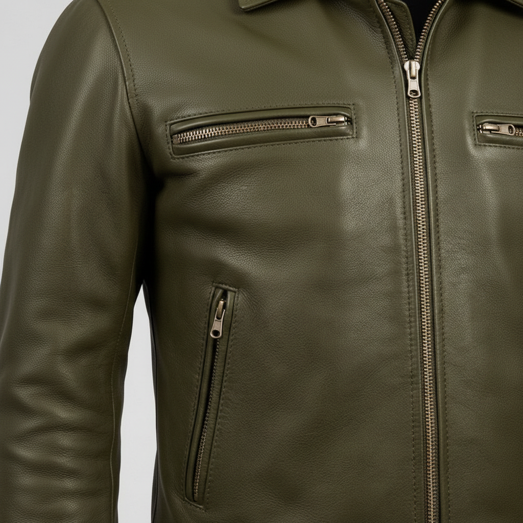 Olive green leather jacket