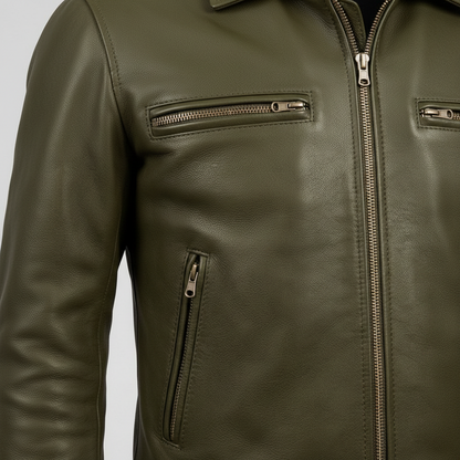 Olive green leather jacket
