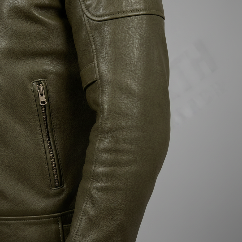 Olive green leather jacket