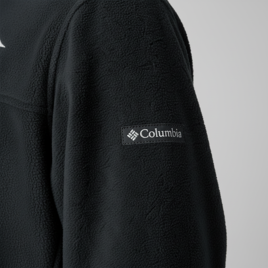 Closeup of Columbia sleeve branding