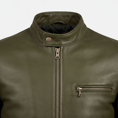 Olive green leather jacket