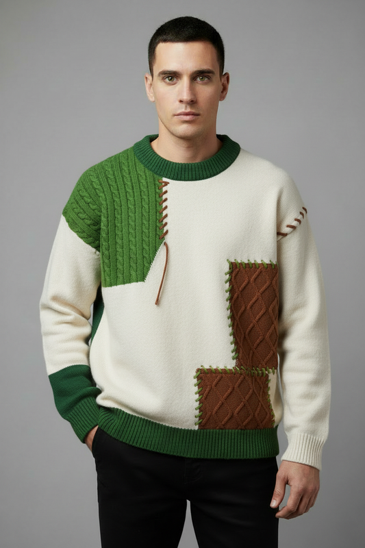 Colorblock Cable Knit Sweater