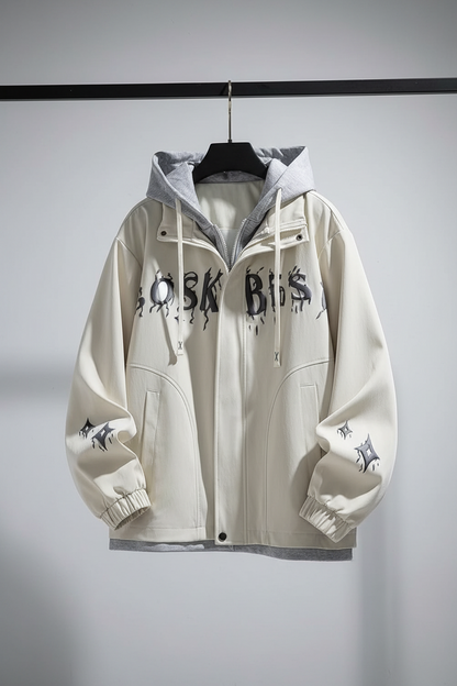 Bomber Jacket with Hood & Letter Print