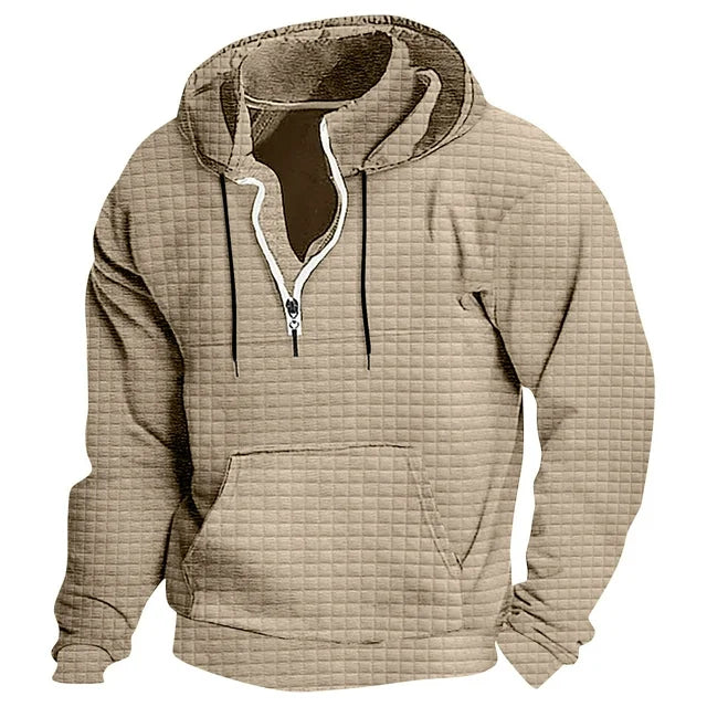 Quarter Zip Hoodies for Men Waffle Knit Hooded Sweatshirt Cargo Tactical Hoodie Loose Casual Textured Pullover Sweatshirts with Pocket