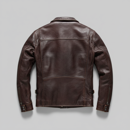 Dark Brown Leather Jacket - Back Mockup