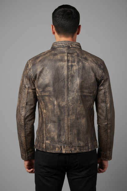 Grey Distressed Leather Jacket