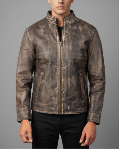 Grey Distressed Leather Jacket