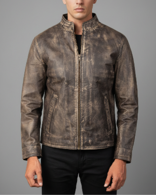 Grey Distressed Leather Jacket