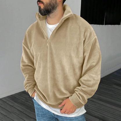Men's Quarter Zip Pullover Fleece Long Sleeve Stand Collar Sweatshirts Comfort Soft Sweater Tops