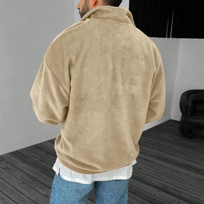 Men's Quarter Zip Pullover Fleece Long Sleeve Stand Collar Sweatshirts Comfort Soft Sweater Tops