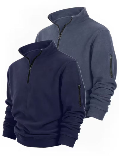 Men's Double-Sided Fleece Half-Zip Henley Shirt, Versatile Top, Everyday Outfit, Solid Color, Halfzip Design, Comfortable Fabric, Cozy Texture, Pullover Style, Zipup Shirt, Office Casual, Outdoor Wear