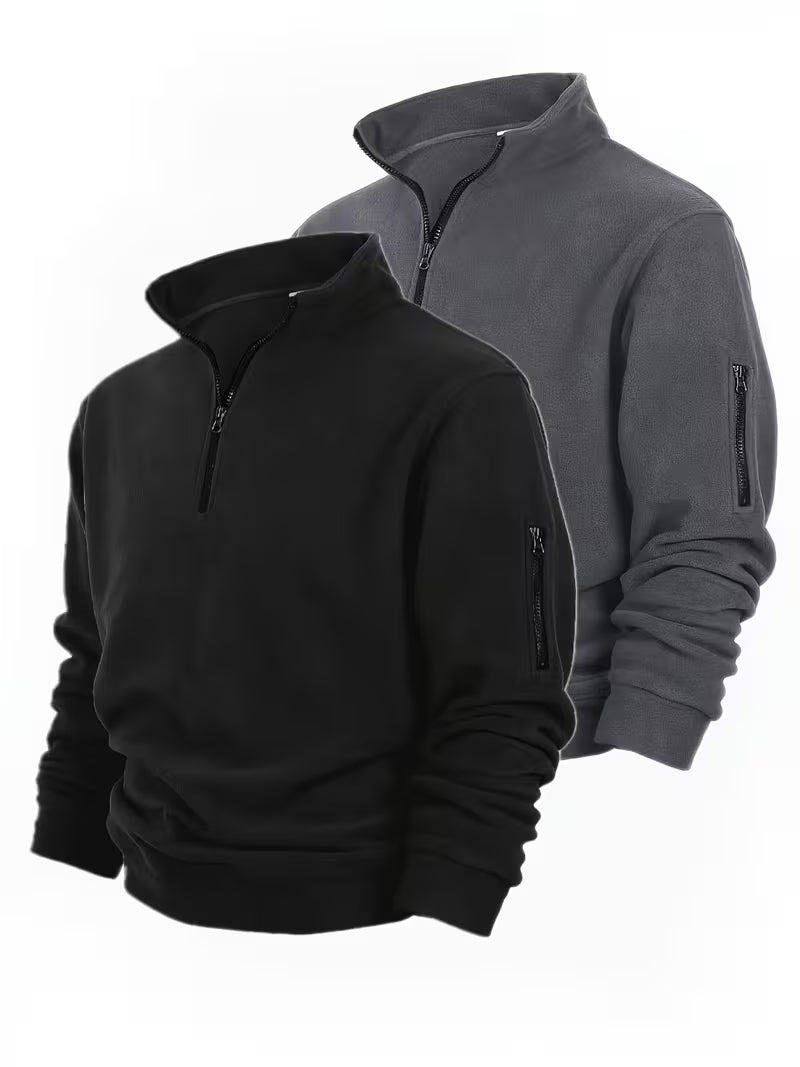 Men's Double-Sided Fleece Half-Zip Henley Shirt, Versatile Top, Everyday Outfit, Solid Color, Halfzip Design, Comfortable Fabric, Cozy Texture, Pullover Style, Zipup Shirt, Office Casual, Outdoor Wear