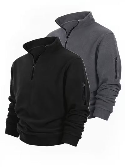 Men's Double-Sided Fleece Half-Zip Henley Shirt, Versatile Top, Everyday Outfit, Solid Color, Halfzip Design, Comfortable Fabric, Cozy Texture, Pullover Style, Zipup Shirt, Office Casual, Outdoor Wear