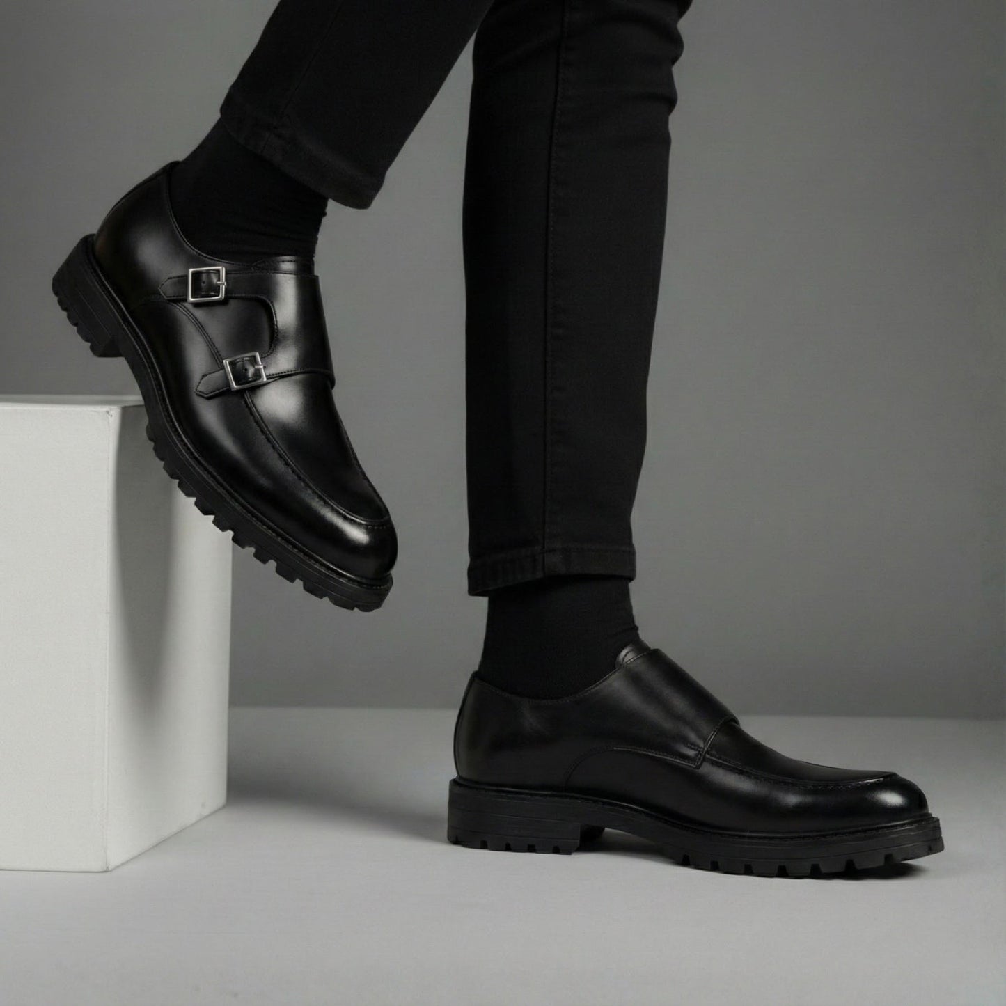 Black Leather Shoes with Buckles