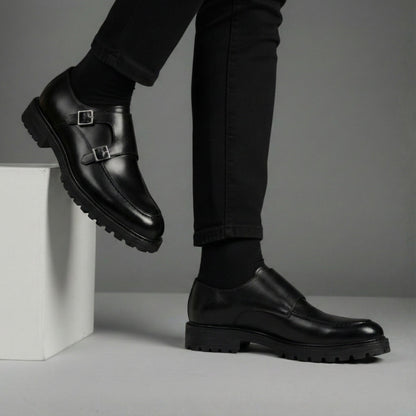 Black Leather Shoes with Buckles