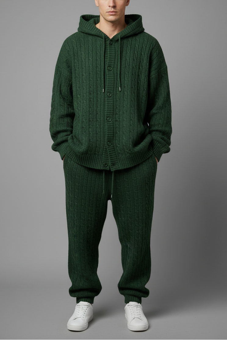 Forest green oversized cable-knit tracksuit