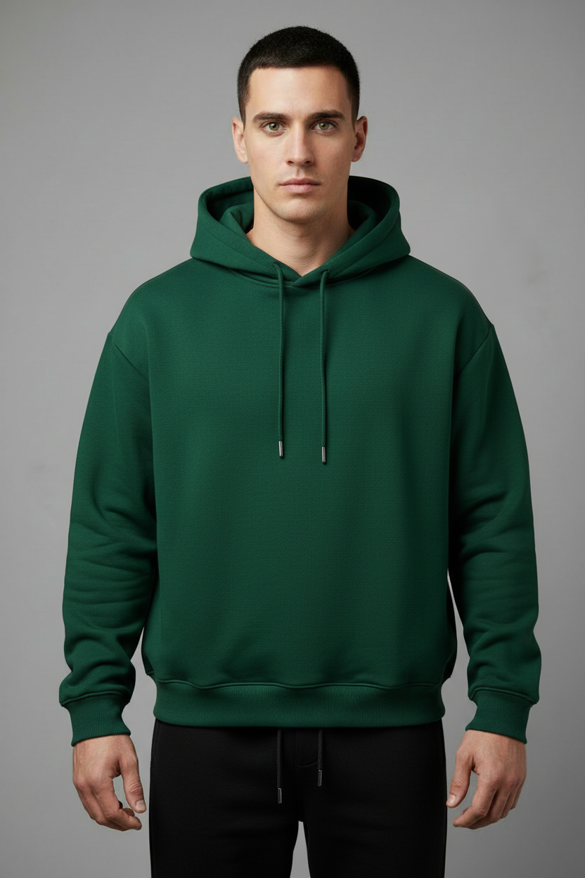 Forest green pocketless hoodie and black joggers set