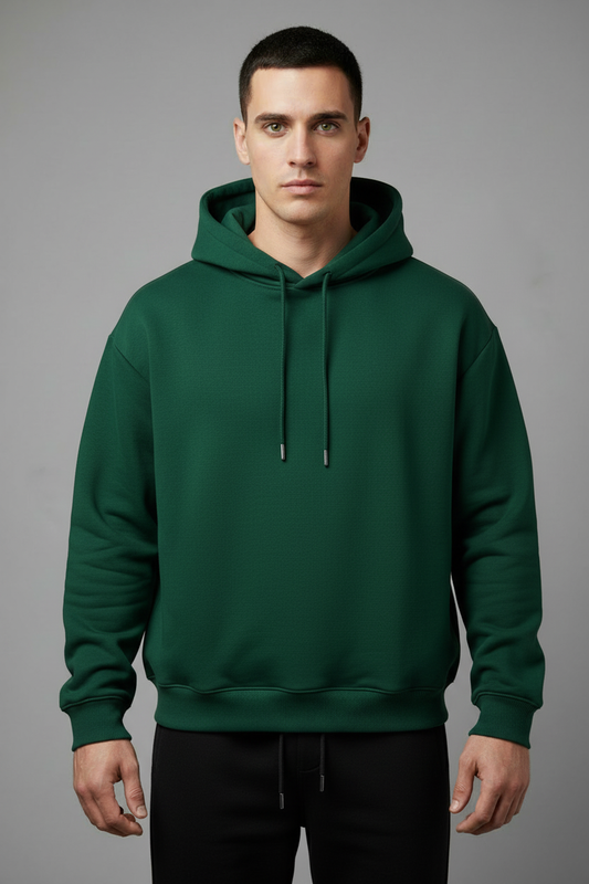 Forest green pocketless hoodie and black joggers set