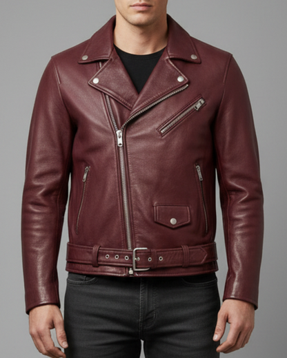 Men's burgundy Leather jacket