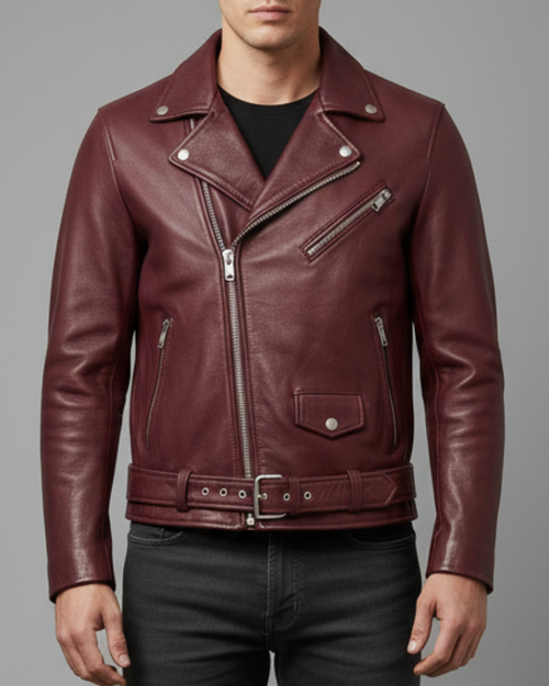 Men's burgundy Leather jacket