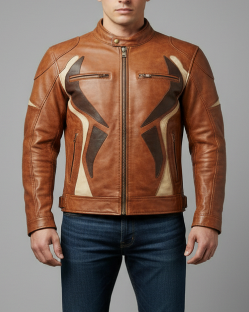 Leather jacket natural painted patches