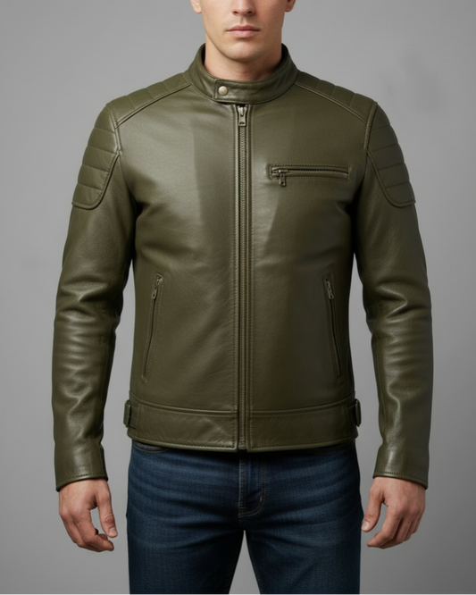 Olive green leather jacket