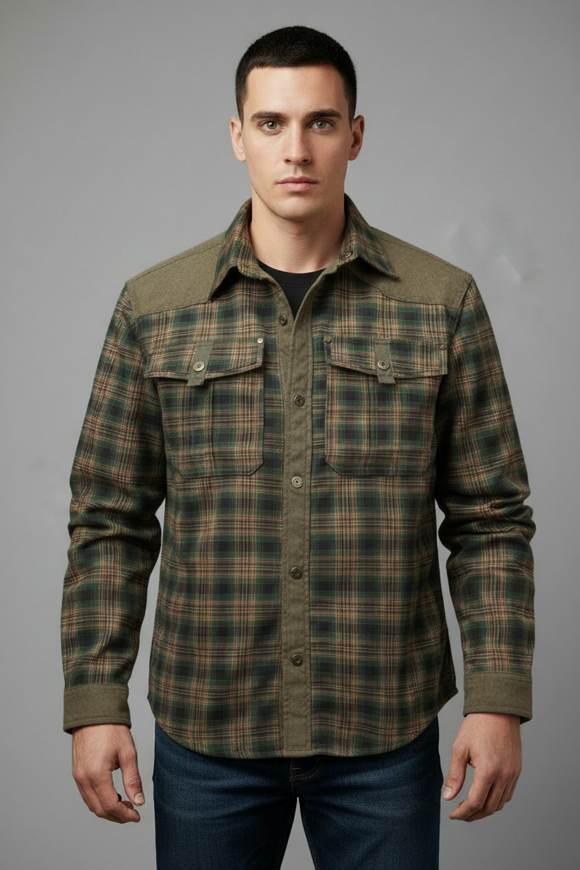 Green plaid jacket - front view closed