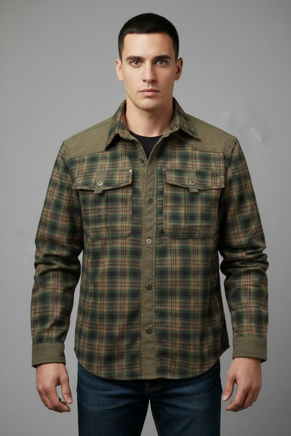 Green plaid jacket - front view closed
