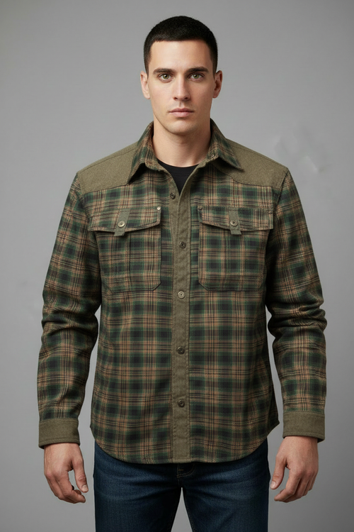 Green plaid jacket - front view closed