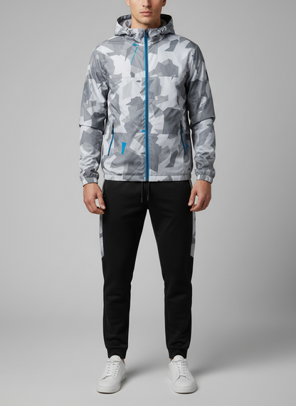Grey/white camouflage windbreaker tracksuit