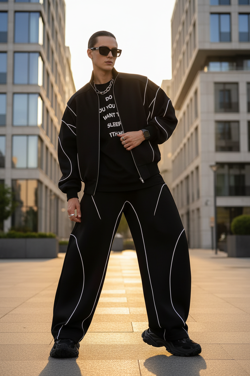 Men's Black Striped Set