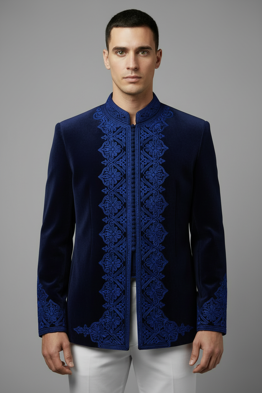 Velvet Navy Ceremonial Suit - Front View