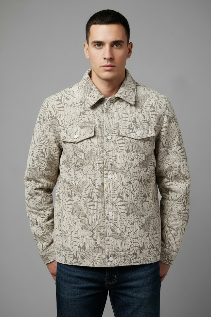 Light beige corduroy jacket with model