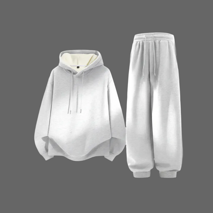 Light grey hoodie and joggers - flat lay