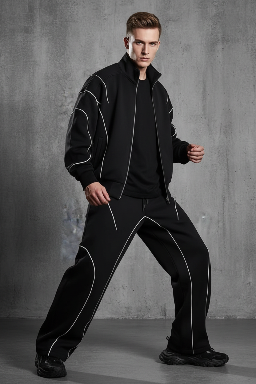 Men's Black Striped Set