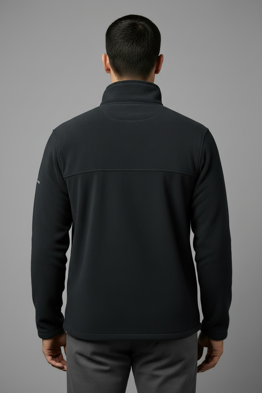 Model back view - Black Columbia jacket