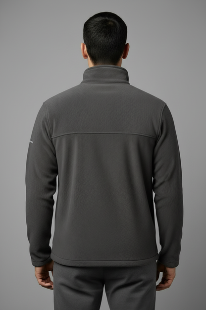 Model back view in Columbia jacket