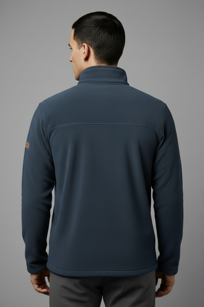 Model back view - Navy Columbia jacket
