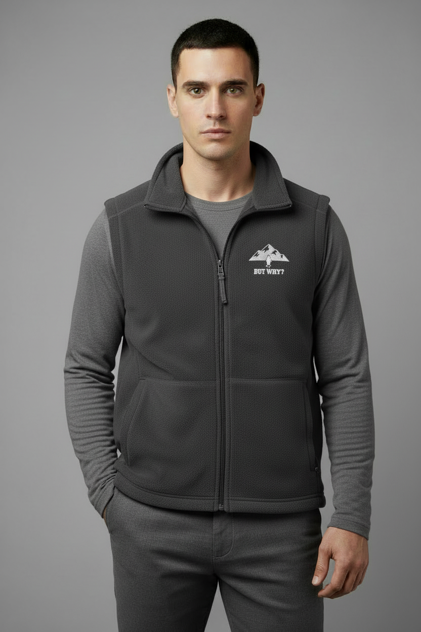 Model front view with charcoal vest